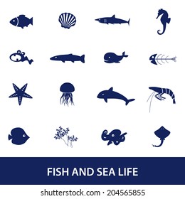 fish and sea life icons set eps10