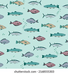 Fish sea life vector seamless pattern