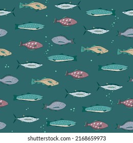 Fish sea life vector seamless pattern