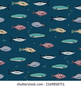 Fish sea life vector seamless pattern