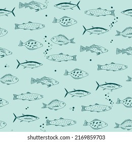 Fish sea life vector seamless pattern