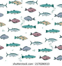 Fish sea life vector seamless pattern