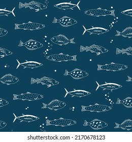 Fish sea life vector seamless pattern