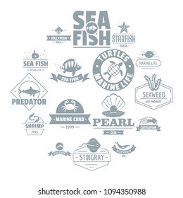 Fish sea logo icons set. Simple illustration of 16 fish sea logo vector icons for web