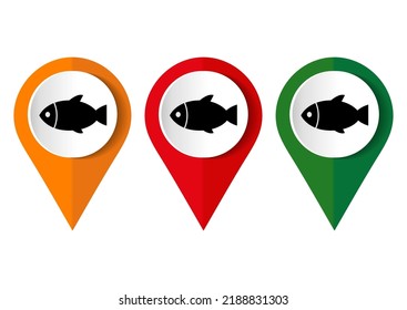 Fish, sea, seafood, nature, food concept vector icons, set of colorful flat design pointers for web design and mobile applications.