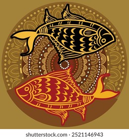 fish, Sea and sun round nature pattern design element vector illustration