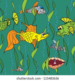 Pescado en el mar. Ilustración vectorial. Textura sin inconvenientes.