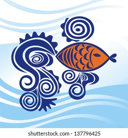 Fish sea wave vector illustration