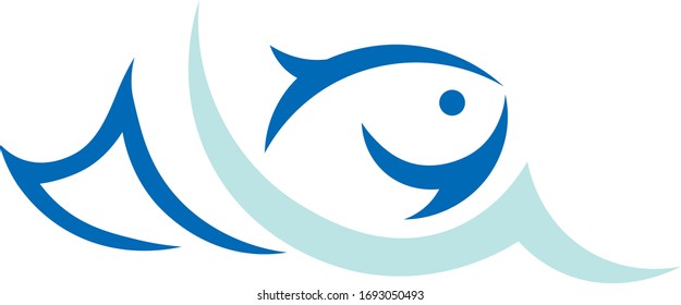 Fish with sea wave, vector isolated illustration. Concept for logo, icon, print 
