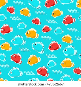 Fish sea waves children's seamless background