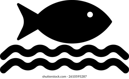 Fish and sea waves icon isolated on white background . Fish in water icon . Vector illustration