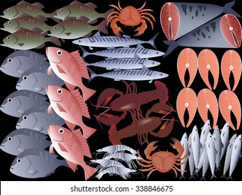 Fish and seafood background, EPS 8 vector illustration, no transparencies, no mesh