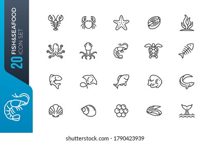 Fish and seafood elements - thin line web icon set. Outline icons collection. Simple vector illustration.