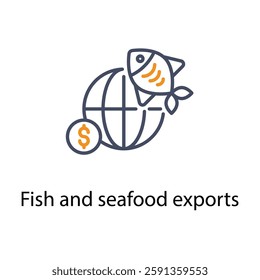 Fish and seafood exports vector icon stock illustration