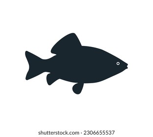 Fish or seafood flat icon. Black and white fish icon black silhouette on white background vector design and illustration