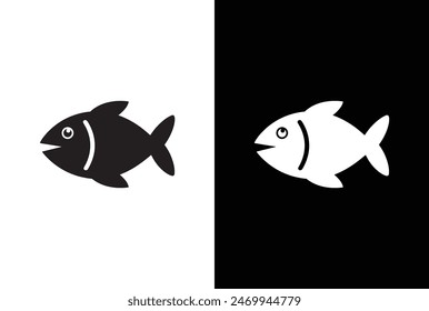 Icono plano de pescado o marisco para App de alimentos y Sitios web. Conjunto de Vector de ícono de pescado aislado sobre fondo negro blanco. ilustración de alimentos