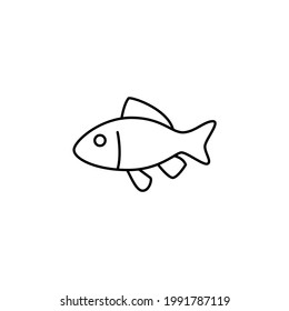 fish, seafood icon in flat black line style, isolated on white background 