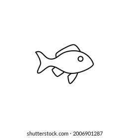 peces, icono del marisco en línea negra plana, aislado en fondo blanco 