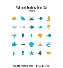 fish and seafood icon set. fish and seafood icons vector. flat icon design
