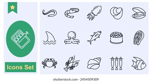 Fish and seafood icon set symbol collection, logo isolated vector illustration