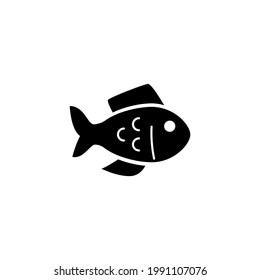 fish, seafood icon in solid black flat shape glyph icon, isolated on white background 