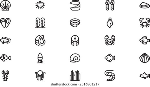 Fish and seafood icons High-Quality Vector Icons Collection with Editable Stroke. Ideal for Professional and Creative Projects.