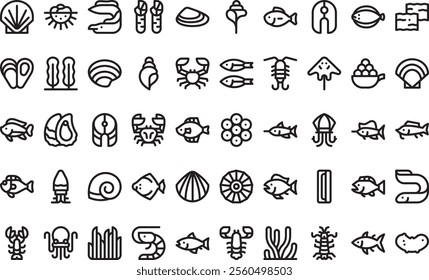 Fish and seafood icons High-Quality Vector Icons Collection with Editable Stroke. Ideal for Professional and Creative Projects.