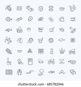Fish and seafood - outline icon collection, vector for restaurant menu