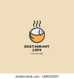 Fish and seafood restaurant logo, BBQ Fish and Sushi logo, Fish logo with minimalis style