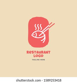 Fish and seafood restaurant logo, BBQ Fish and Sushi logo, Fish logo with minimalis style