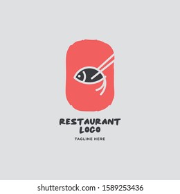 Fish and seafood restaurant logo, BBQ Fish and Sushi logo, Fish logo with minimalis style