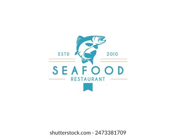 Fisch Meeresfrüchte Restaurant Logo Design. Logo aus frischem Fisch