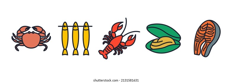 Fish and seafood set icon symbol template for graphic and web design collection logo vector illustration