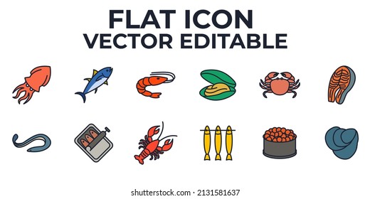 Fish and seafood set icon symbol template for graphic and web design collection logo vector illustration