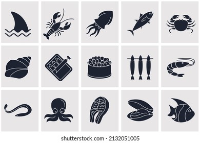 Fish and seafood set icon symbol template for graphic and web design collection logo vector illustration