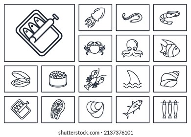 Fish and seafood set icon symbol template for graphic and web design collection logo vector illustration