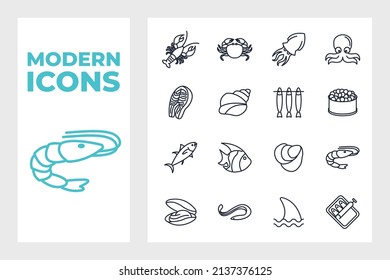 Fish and seafood set icon symbol template for graphic and web design collection logo vector illustration