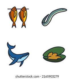Fish and seafood set icon symbol template for graphic and web design collection logo vector illustration