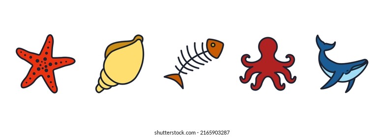 Fish and seafood set icon symbol template for graphic and web design collection logo vector illustration