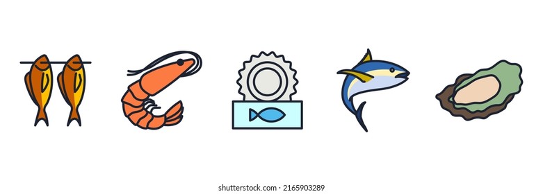 Fish and seafood set icon symbol template for graphic and web design collection logo vector illustration
