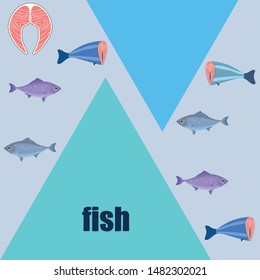 Fish, seafood. Vector seafood. Food and restaurant design.