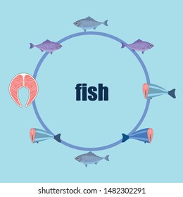 Fish, seafood. Vector seafood. Food and restaurant design.