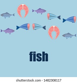 Fish, seafood. Vector seafood. Food and restaurant design.