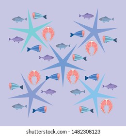 Fish, seafood. Vector seafood. Food and restaurant design.