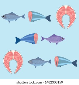Fish, seafood. Vector seafood. Food and restaurant design.