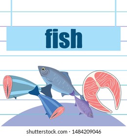 Fish, seafood. Vector seafood. Food and restaurant design.