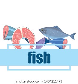 Fish, seafood. Vector seafood. Food and restaurant design.