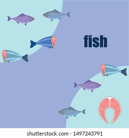 Fish, seafood. Vector seafood. Food and restaurant design.
