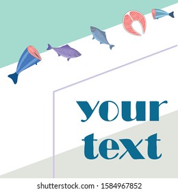 Fish, seafood. Vector seafood. Food and restaurant design.