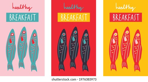 Fish seafood vector illustration. Logo for seafood delivery. Hand drawn elements for menu design, vector colorful illustration collection. EPS 10. 